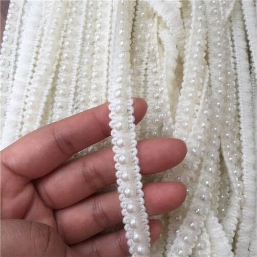 5Yards/lot 3D beads embroidery lace fabric applique off white pearl la trim collar sewing DIY dress clothing