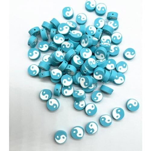 30pcs10mm Lake Blue Tai Chi Design Polymer Clay Spacer Loose Beads for Jewelry Making DIY Bracelet Accessories