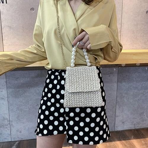 Chain Woven Solid Portable Straw Bag Women Soft-Faced Magnetic Button Messenger Bag WomenS Korean Fashion Messenger Bags Woman