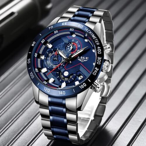Relogio Masculino 2020 New Watches Men Luxury Brand LIGE Chronograph Men Sports Watches Waterproof Full Steel Quartz Mens Watch