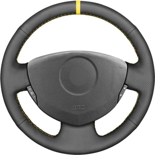 Black Faux Leather Marker Car Steering Wheel Cover for Renault Logan 1 Sandero Symbol Clio Twingo Lada Largus Nissan Almera G15