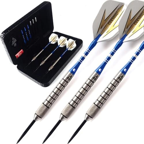 CUESOUL Tungsten Steel Tip Darts with 28 Grams 90% Tungsten Barrels Black Case Blue Shaft