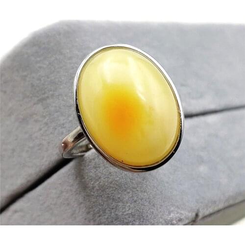 Gemstone Natural Yellow Amber Gemstone Adjustable Ring 18x15mm 925 Sterling Silver Women Ring Oval Bead Healing Stone AAAAA