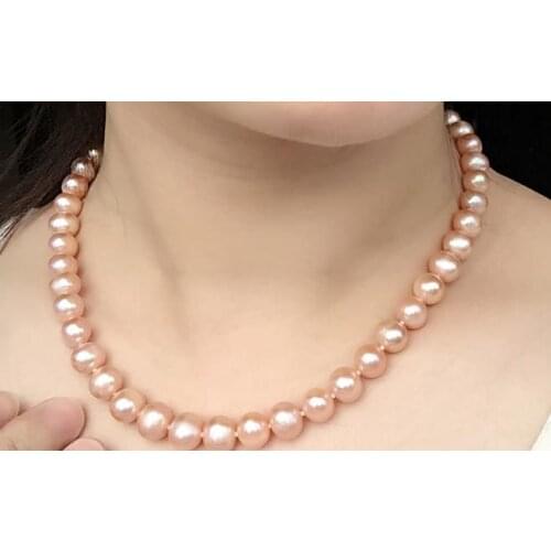 Round south sea 10-11mm gold pink pearl necklace 18inch 14k/20