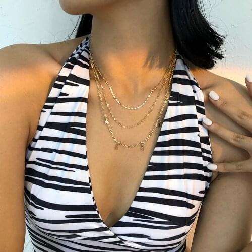 Lalynnly New Fashion Star Pendants Necklaces For Women Girls Multi Layers Choker Chain Necklace Jewelry Accessories N8538