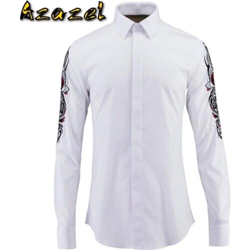 Minlgu Men Shirts Luxury Sleeve Embroidery Long Sleeve Mens Shirts Fashion Casual Slim Fit Cotton Shirts Man Plus Size 4XL