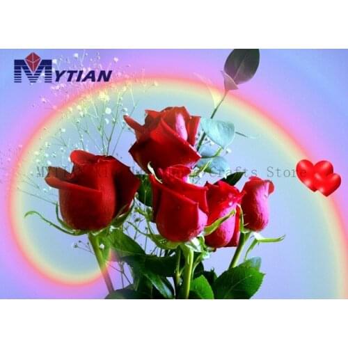MYTIAN 5D Red Rose Diamond Painting Cross Stitch "Beautiful Love Rose"Diamond Embroidery Love Rainbow Full Diamond Bedroom Decor