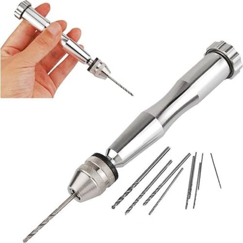 2018 New Aluminum Mini Micro Hand Drill with Keyless Chuck +10pcs Twist Drills 0.6-2.0mm Woodworking Drilling Rotary Tools