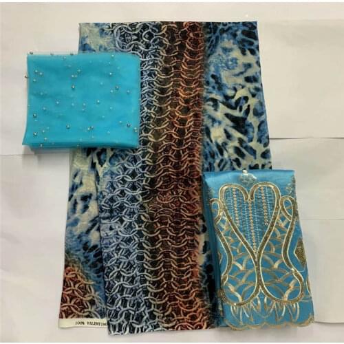 Latest 2020 High Quality 100% Cotton Embroidery 2+5+2 Yards Lace Fabric 3 Piece Set For Womens Dress!LXF9987