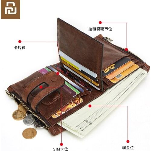 New Mens Wallet RFID Genuine Leather Mony Bag Fashion Double Zipper Multi-card Slot Clutch Coin Purse Cowhide Card Holder