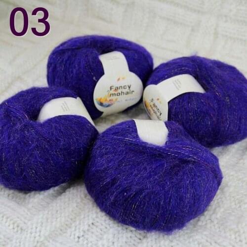NEW Luxurious Soft 4balls*50g Crocheting & Knitting MOHAIR wool hand Yarn Knitting Rainbow Blue Velvet 823-03-4