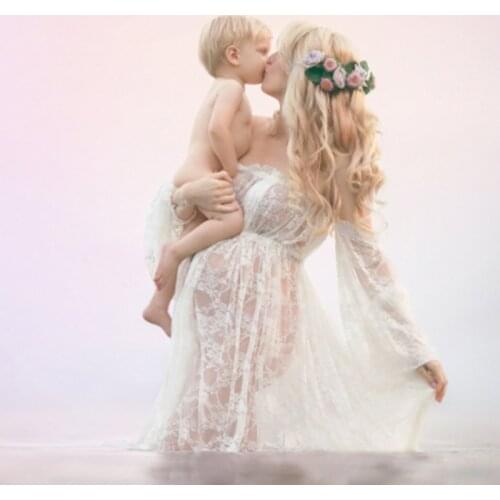 OkayMom Maternity Photography Props Pregnancy Wear Long White Lace Dress Clothes Maternity Dresses Clothing For Photo Shoot