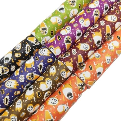 Onefly Wholesales Dropshipping Leather Supplier Halloween Ghosts Printed Synthetic Faux Leather Fabric Sheets For Bow DIY FZ170A