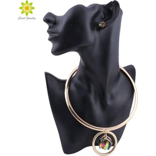 Fashion Statement Round Jewelry Sets Women Mother Gold Color Collar Chokers African Necklaces Earrings Birthday Gifts 7Colors