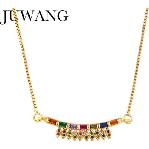 CZ Heart Colored Stones Necklace Long Zircon Statement Necklace Gold Rainbow Jewelry collar con colgante de arcoiris