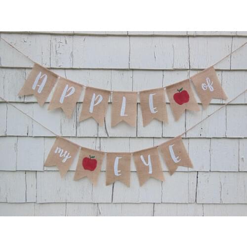 Personalized Apple of my Eye baby shower burlap Banners nursery room sign party Buntings garlands Photo Prop