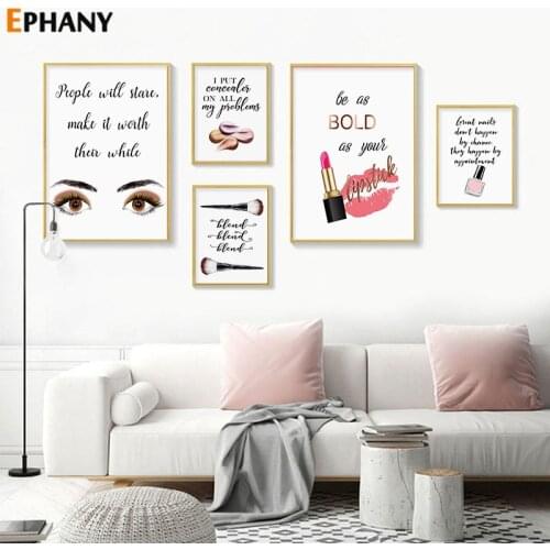 Lipstick Eyelish Nail Polish Fashion Poster Makeup Print Canvas Art Painting Wall Picture Modern Girl Room Home Decoration