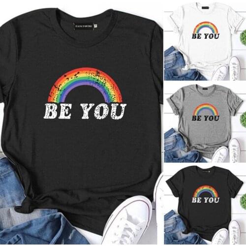 Pride Shirt Women Rainbow Graphic Tees Funny Be You Letter Print T Shirt LGBT Equality Shirts Casual Short Sleeve Tops