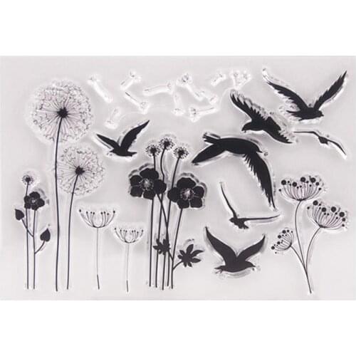 1pc Clear Stamp Bird Dandelion Flower Cling Stamp Scrapbooking Seals Transparent Stamps for Scrapbooks DIY Decoration Craft