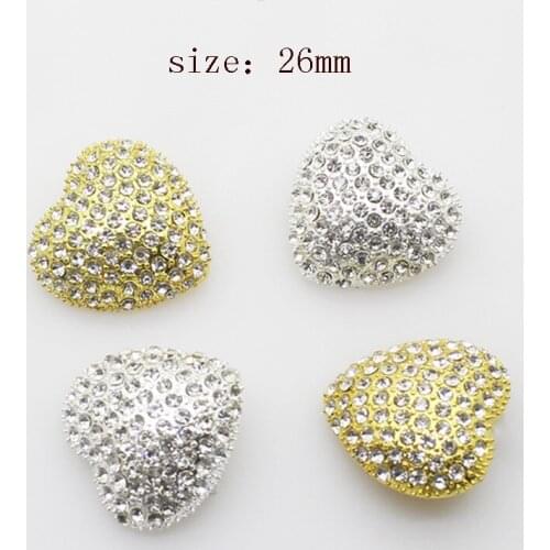 FashionThe New 5Pcs 26mm metal alloy Rhinestone Heart-shaped DIY apparel sewing Button Coat buckle Heart decoration buckle
