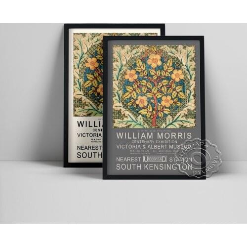 William Morris Botanical Fabric Exhibition Museum Poster, Textile Pattern Floral Print Art Canvas Painting, Bedroom Home Decor