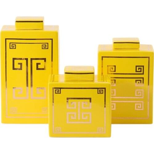 Rzone Modern Simple Yellow Ceramic Storage Jar Study Cabinet Soft Art Showcase Storage Decoration Ornaments