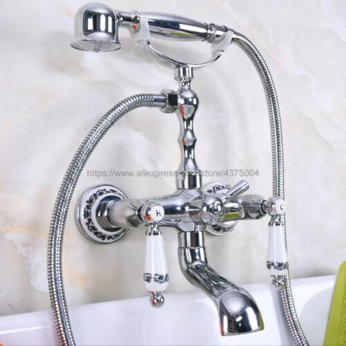 Bathtub Faucets Chrome Bath Shower Set Wall Mounted Shower Faucets With Ceramic Handle Mixer Tap Bathroom Faucet Nna206