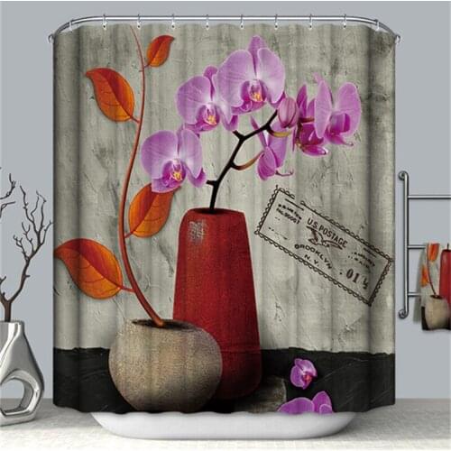 Orchid 3D Flower Print Bathroom Shower Curtain Polyester Waterproof Bath Curtain Environmental Toilet Door Curtain Tree