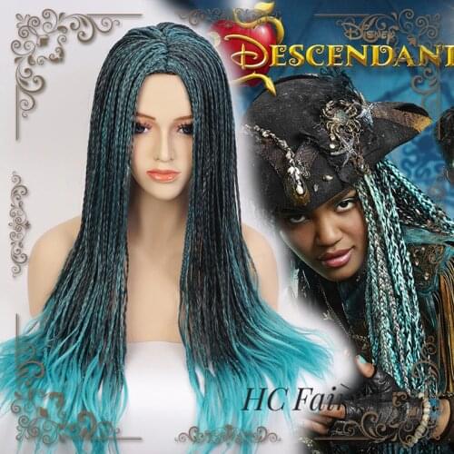 Descendants Cosplay Wig Uma Ursula Daughter Braids 75cm Long Green Black Dreadlocks Synthetic Hair for Adult + Wig cap