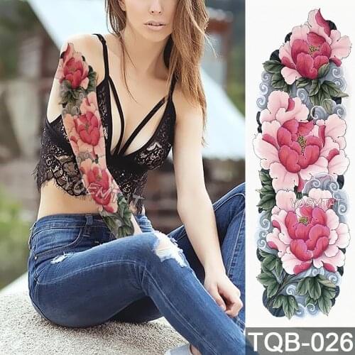 5 Pieces Temporary Tattoo Sticker Small Wholesale Peony Flower Full Arm Sexy Tatto Body Art Large Sleeve Fake Transfer Tatoo