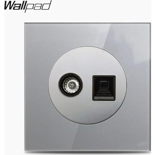 Wallpad L6 Grey Glass TV & Internet Computer Data RJ45 CAT6 Jack Wall Socket Wiring Outlet