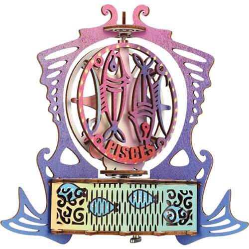 12 kinds 3D DIY Wooden Music Box Twelve Constellations Puzzel Model Kit Special Gift For Friends - Pisces