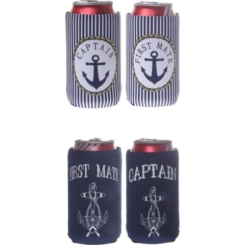 2 Pair Nautical Beer Tin Can Cooler Stubby Holder CAPTAIN And FIRST MATE Wedding Party Favor Hen Night Party Supply Home Decor