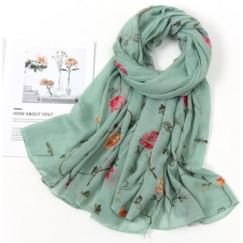 2021 Plain Embroidered Floral Scarf Cotton Scarves Long Shawl Women Muslim Hijab Headband Support Wholesale