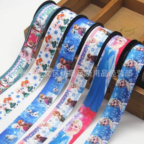 25mm 10 Yard Disney Frozen Printed Grosgrain Ribbon DIY Handmade Bow Hair Accessories Ribbon Cake Decoration Gift Wrapping