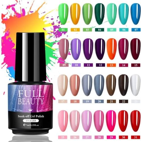 7mL Pure Color Gel Nail Polish Semi Permanent Base Top Need UV LED Lamp For Manicure Varnish Hybrid Summer Nail Gel NF1571-3