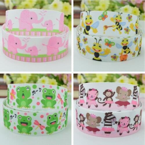 10 Yards 22mm 7/8" Elephant bee frog Animal Printed grosgrain ribbon hair bow Headwear DIY hair accessories retail
