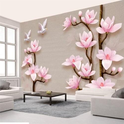 Beibehang Custom 3d wallpaper HD 3d 3d relief magnolia flower bird jewelry wallpaper background wall decoration