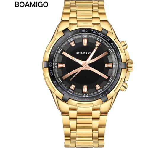 BOAMIGO brand men quartz watch luxury male dress fashion sport watches gold stainless steel gift wristwatches relogio masculino