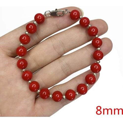 Pick Size Red Artificial Coral Beads Strand Bracelet for Women Girls Party Gifts Bangle Jewelry Accessories Wristband 19cm B527