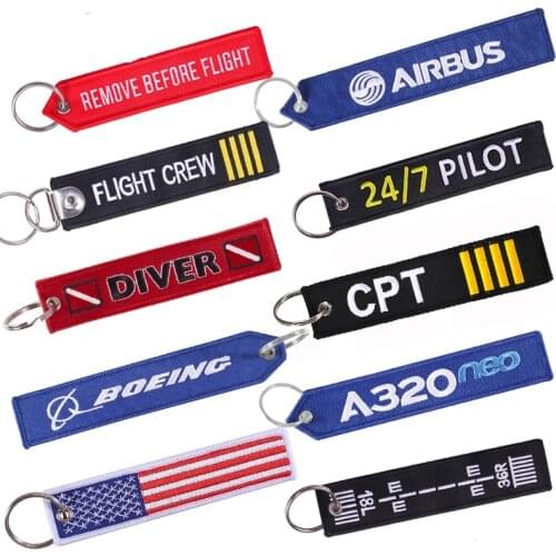 Remove Before Flight Car Keychains Aviation Gifts Customize Red Embroidery Highlight Key Fobs keyring Chains Jewelry Berloques