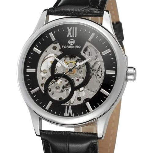 FORSINING Fashion Men Mechanical Watches Louvre Series Skeleton Wristwatch Luminous Hands Leather Band Roman Clock Reloj hombre