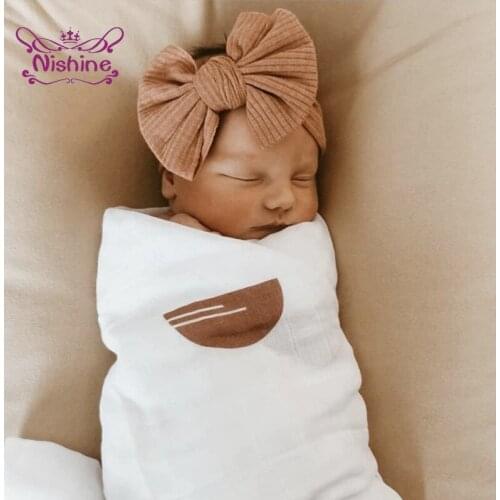 Nishine Toddler Solid Color Striped Bowknot Elastic Hairband Soft Comfortable Cotton Baby Headband Kid Accessories Birthday Gift