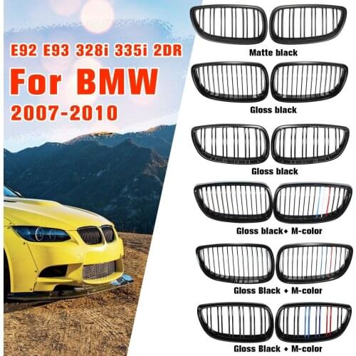 Gloss Matte Black M-color Dual Line Front Grille Kidney Grill For BMW E92 E93 M3 328i 335i 2Door 2007 2008 2009 Car Styling