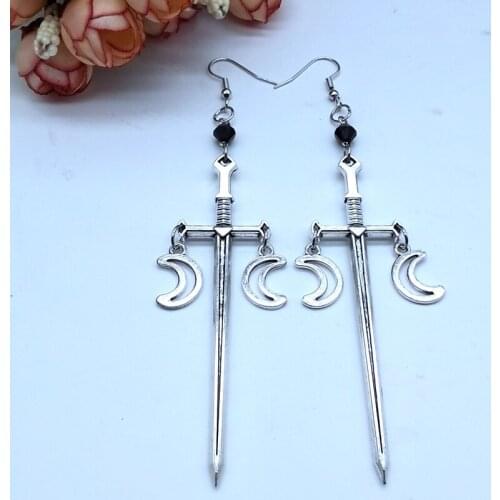 Gothic Dark Witch Moon, Sun, Star Earrings Fashion Retro Sword-shaped Earrings Female Mens Personalized Jewelry