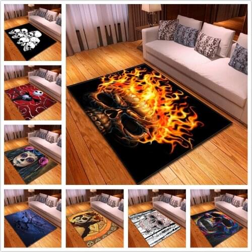 Halloween 3D Skull Area Rugs Party Decorative Kid Room Play Pad Baby Crawling Flannel Game Mats Carpet for Living Room