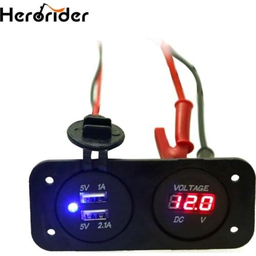 Herorider Boat USB Car Socket Waterproof Motorcycle USB Charger Voltmeter Socket Panel Cigarette Lighter 12v Charger Voltmeter