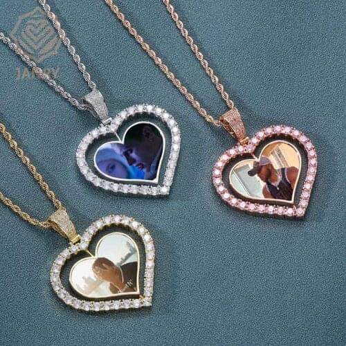 JANRY Custom 2 Photos Memory Medallions Solid Pendant Necklace Hip Hop Jewelry Personalized Cubic Zircon Chains Gift For Men