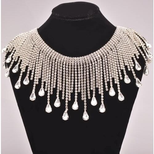 JUNAO 45cm/lot Sewn Glitter Glass Rhinestone Chain Trim Crystal Fabric Metal Fring Tassel Glass Strass Cord Clothes Decoration