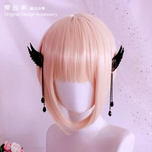Halloween Party Dark girl lolita wings tassel ear clip Gothic ear bone clips show cos earrings Vintage black earless ear clip